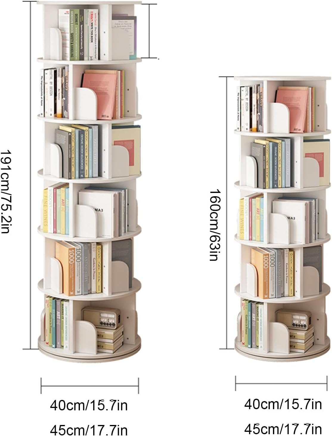 360° Rotating Bookshelf, Spinning Book Tower Swivel Bookcase, Round Book Shelf, for Small Space Freestanding Corner Bookcase for Playroom Bedroom Living Room(Brown,40 * 160cm/15.7 * 63in)