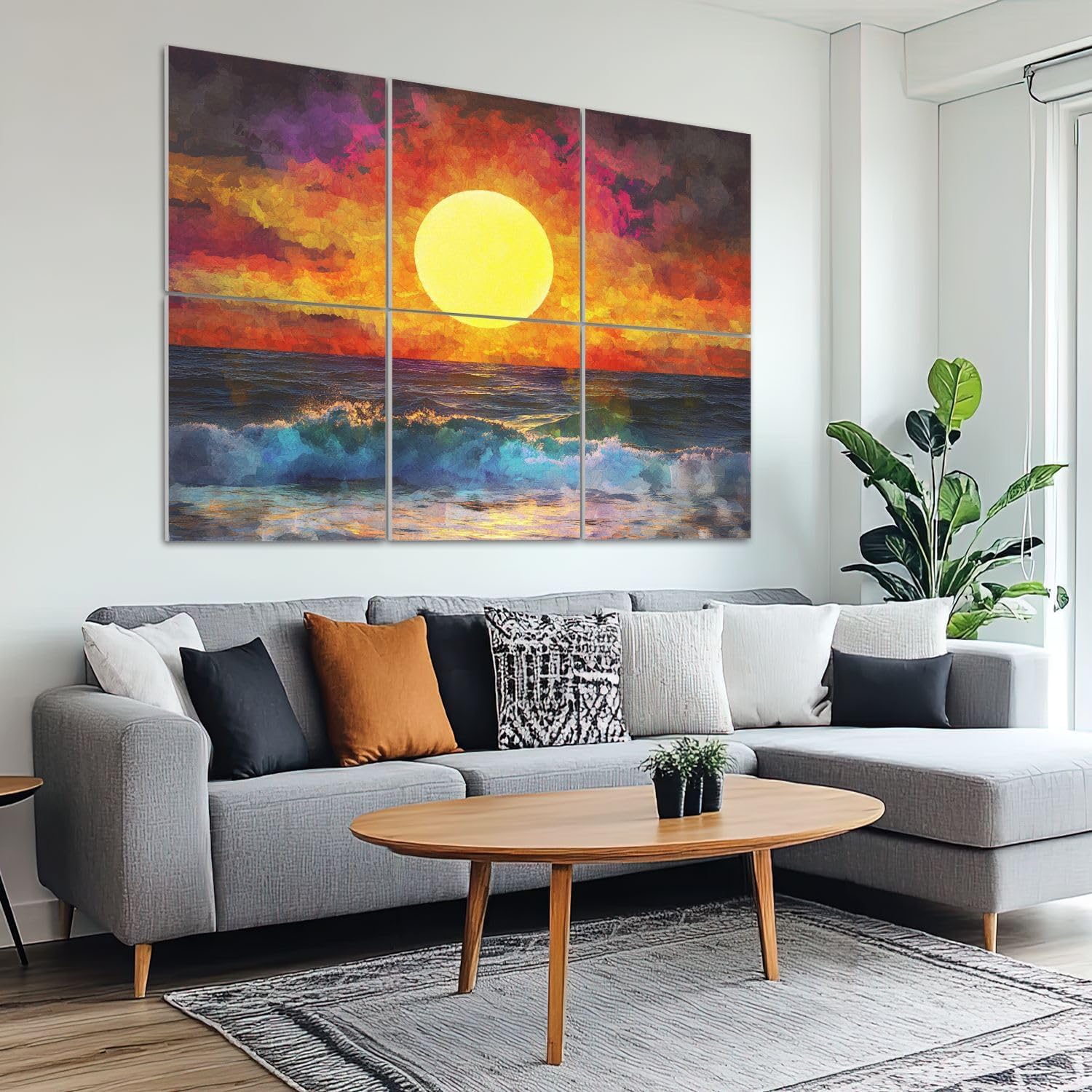 6 Pack Art Acoustic Panels Sound Absorbing Colorful Abstract Geometric Sunset Sea Pictures Bright Ocean Waves Sky Decorative Soundproof Wall Panels Self Adhesive for Recording Studios Office 72