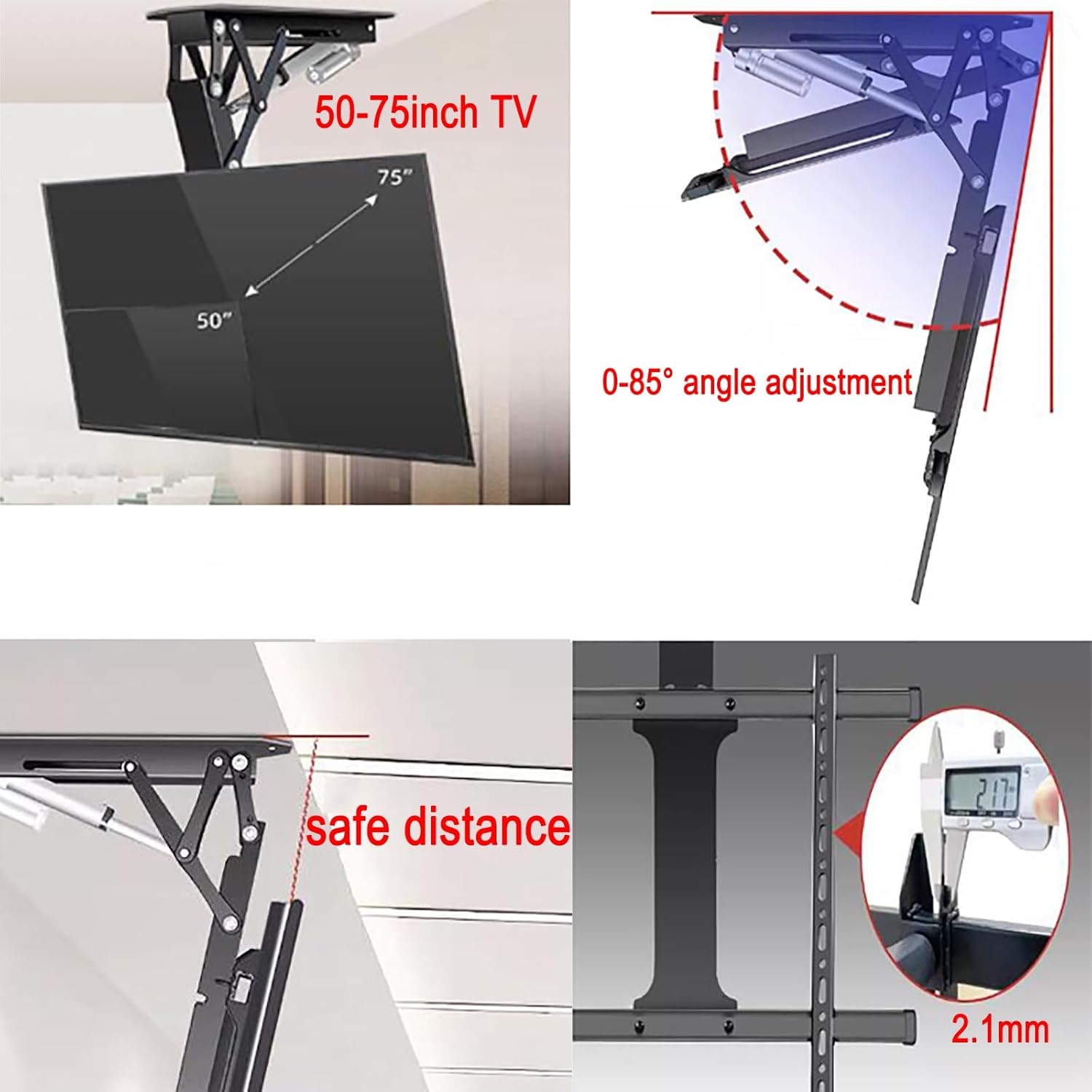 Ceiling TV Mount Stand - Motorised TV Bracket Stand,with Remote Control Tv Wall Mount,Hidden Drop Down TV Lift,0-85° Flip Down Pitched Roof Mount Stand,Telescopic Electric TV,One Color,50,