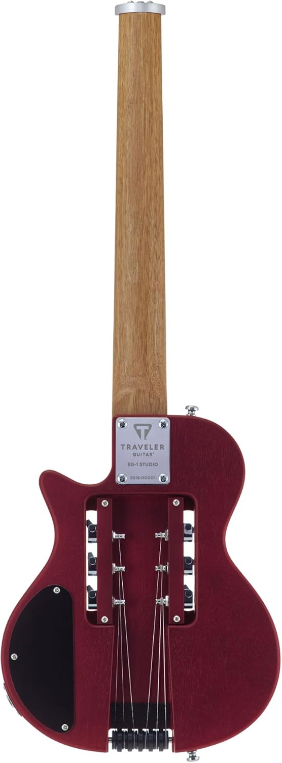 Traveler Guitar EG-1 Studio (Satin Red) Electric Travel Guitar | Lightweight, Portable, Headless, Practice Guitar w/Gig Bag