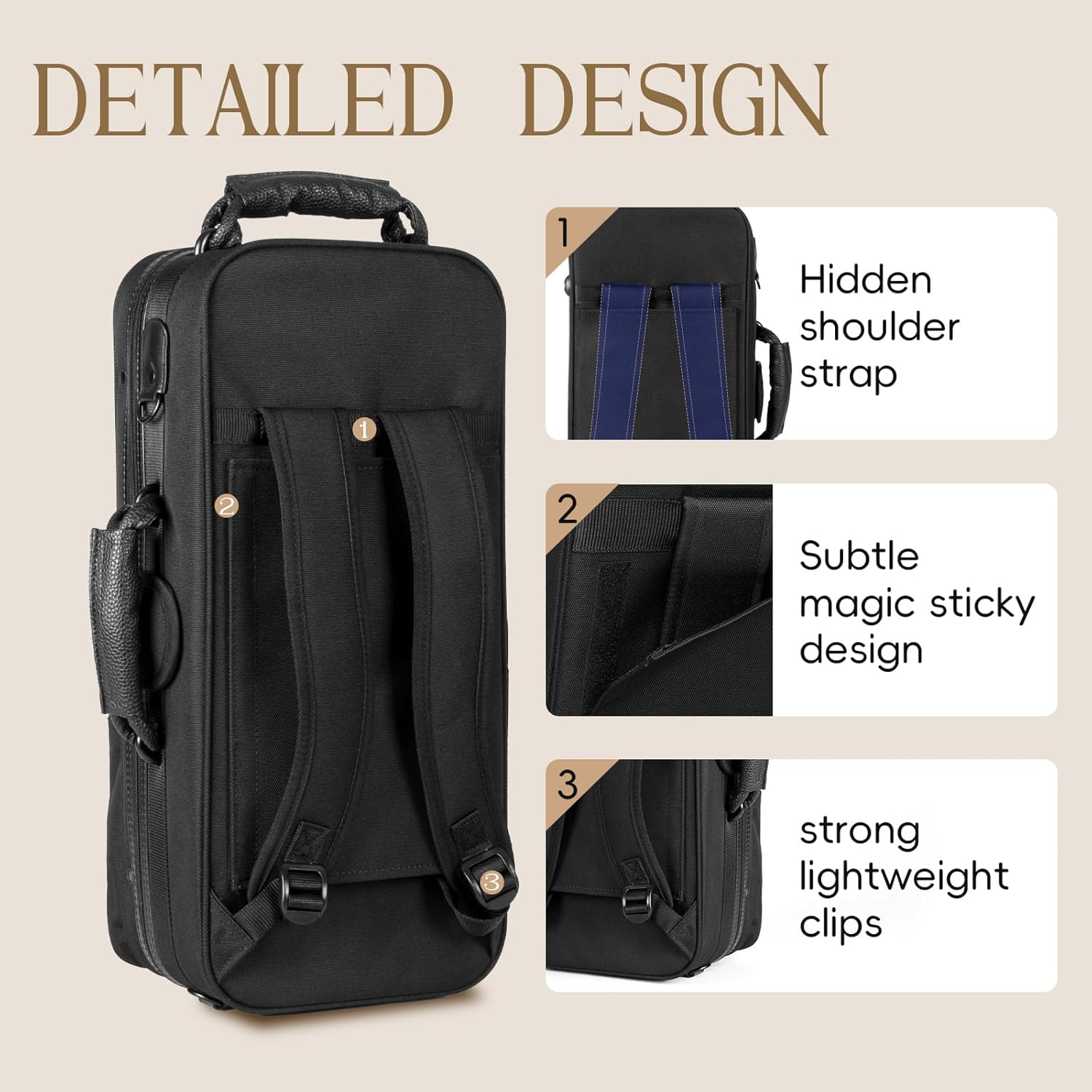 Trumpet BGR Rectangular Case, Nylon Material 1200D Trumpet Case, Built-in Backpack Straps Trumpet Bag