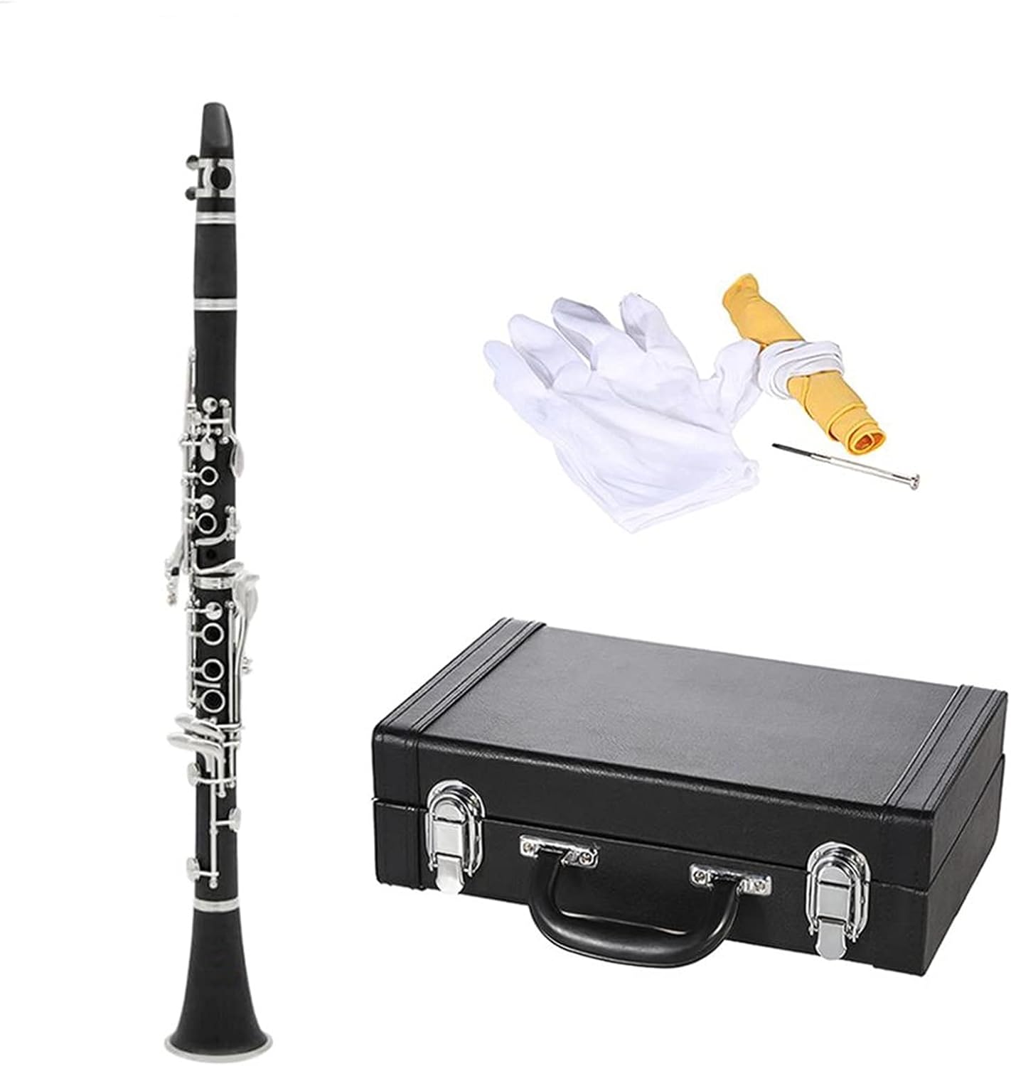 Clarinet Set ABS Clarinet Bb Cupronickel Plated Nickel 17 Key with Cork Cleaning Cloth Gloves Woodwind Instrument Professional Clarinet