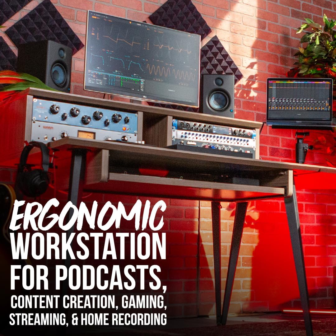 Gator Frameworks Elite Series Studio Desk Workstation with (8U) Adjustable Rack Shelves and Sliding Keyboard Tray, Driftwood Grey Finish (GFW-ELITEDESK-Gry)