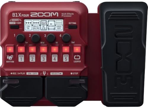 Zoom B1X Four Bass Multi-Effects Processor with Expression Pedal + 4x AA Batteries With Charger + Cleaning kit + Wire Ties