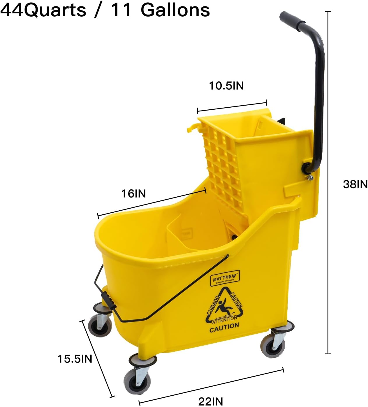 Matthew Cleaning 44Quart Commercial Mop Bucket INCL.Wet String Mop& 19'' Industrial Wet Floor Sign with Side Press Wringer On Wheels,Tandem Portable Floor Cleaning Wavebrake,Ideal for Household