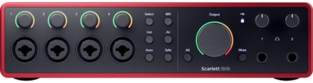 Focusrite Scarlett 18i16 USB-C Audio/MIDI Interface (4th Generation) Bundle with XLR- XLR Cable (2 Pack), Hosa Mid-310 Black 10 ft. Midi cable (2 Pack)