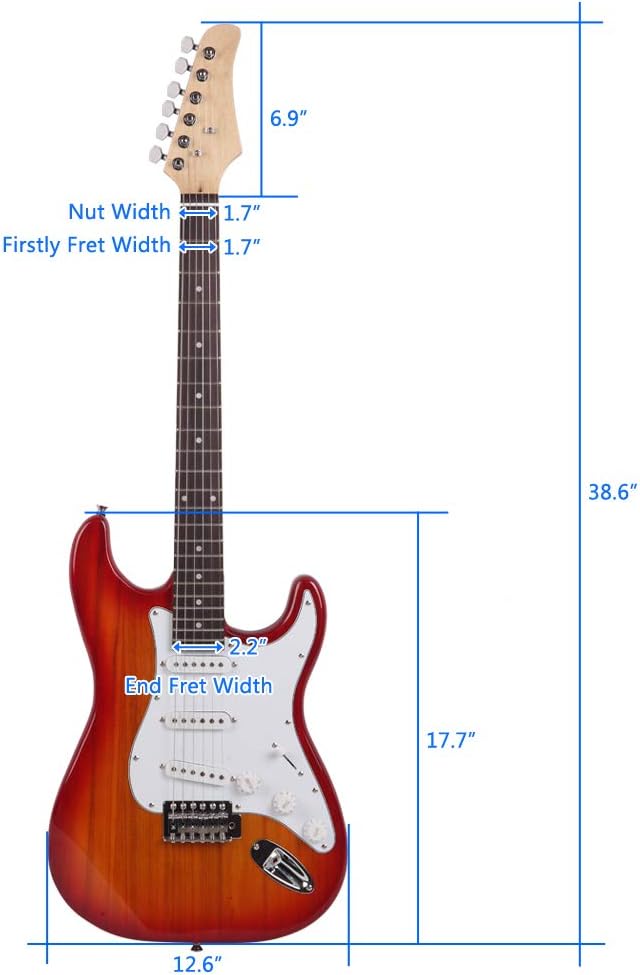 Ktaxon 39 Inch Electric Guitar, Full-Size Beginner Solid Body Guitar Kit with Gig Bag Strap Tremolo Bar Cable Picks (Sunset Red)