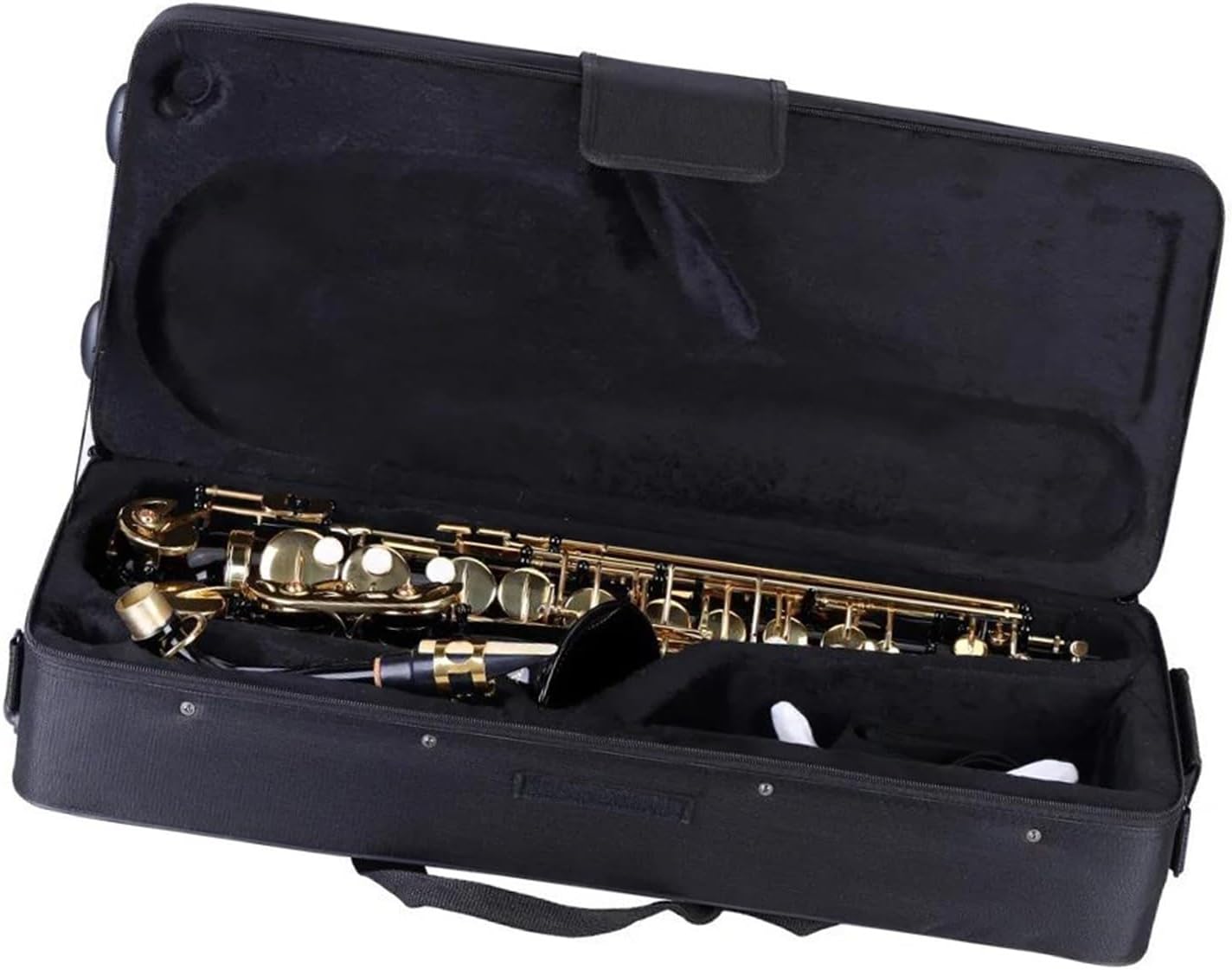 Eb Alto Saxophone Brass Lacquered Gold E Flat Sax Key Type Woodwind Instrument With Brush Cloth Gloves Strap Padded Case (Color : Black)
