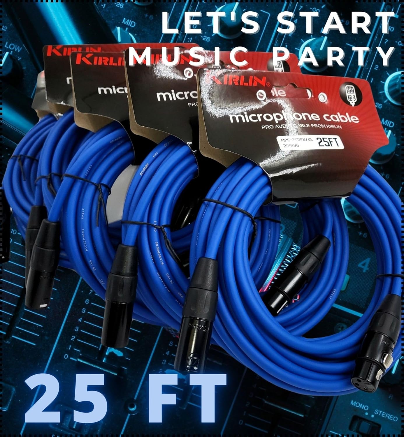 KIRLIN 5-Pack XLR 20AWG Microphone Cable 25 Feet, Blue PVC Jacket. Ideal for Studio Monitors, Audio Mixers, PA Systems, DMX Stage Lights, Amplifier, Camara, Speaker, & Equalizer., MPC-270 PB-25/BL
