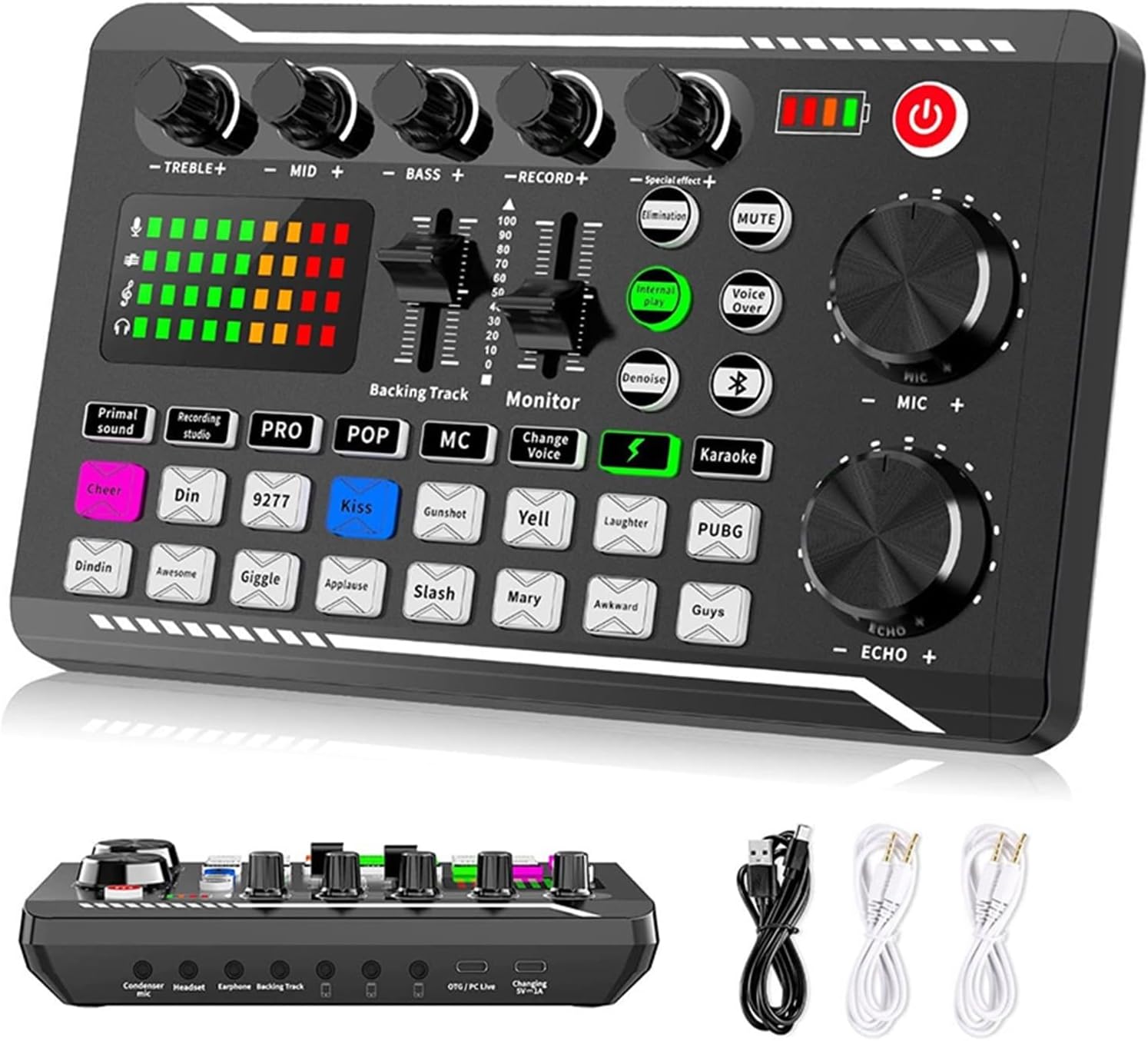 Sound Card Kit Professional DJ Audio Interface Mixer,Portable ALL-IN-ONE Podcast Production Studio With XLR Microphone For Live Streaming Studio Setup For Recording Music (Only Sou