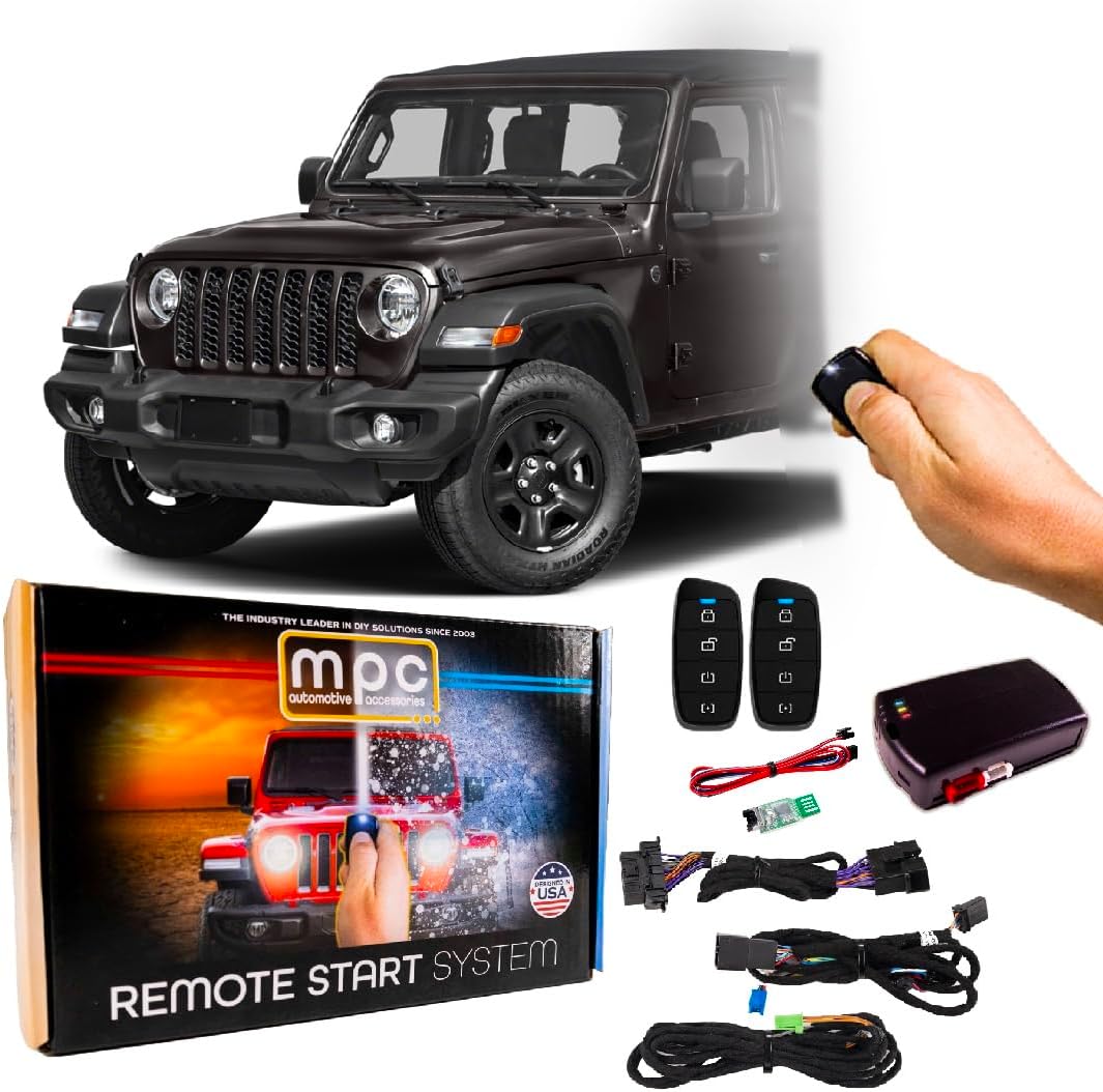 MPC 4-Button 2-Way Remote Starter Compatible with 2018-2025 Jeep Wrangler |Gas| |Push-to-Start| Plugin T-Harness - FlashLink Updater