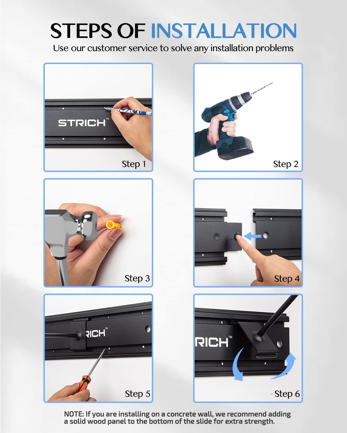 STRICH Guitar Wall Mount Hangers for Multiple Guitars, Holds 8 Guitars, Strong Aluminum Metal Guitar Stand Rack Bass Holder, Adjustable Instruments Display Set, SMH-08A