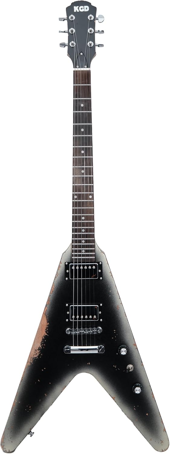 KGD Relic V Electric Guitar,Mahogany Body and Neck,Rosewood Fingerboard,Bone Nut,6-String Relic Heavy Metal Guitar,Professional/Electric Guitars for Adults