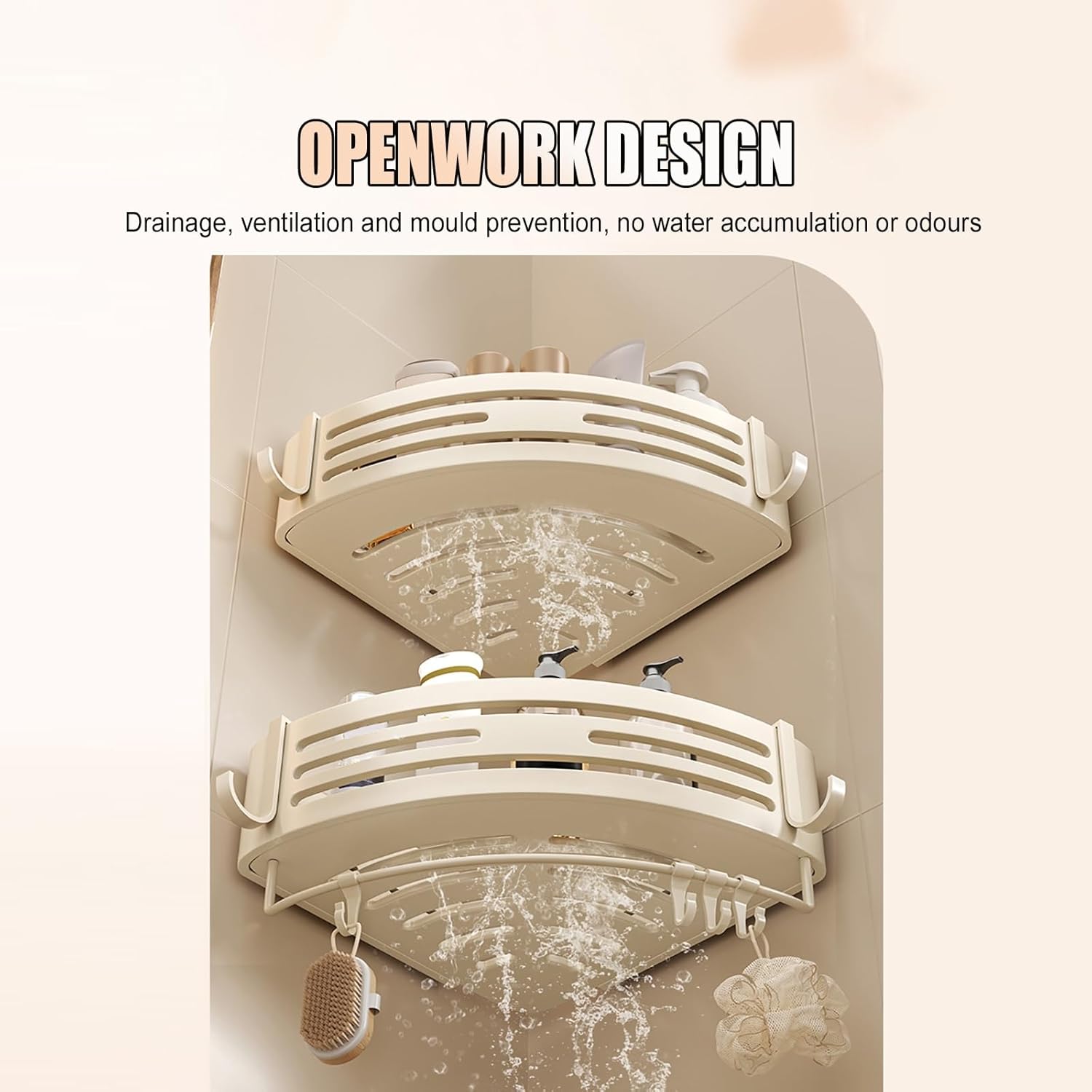 Adhesive Corner Shower Caddy Shelf, No Drilling Shower Organizer with Large Capacity, Rustproof & Waterproof, Removable(Triple layer)