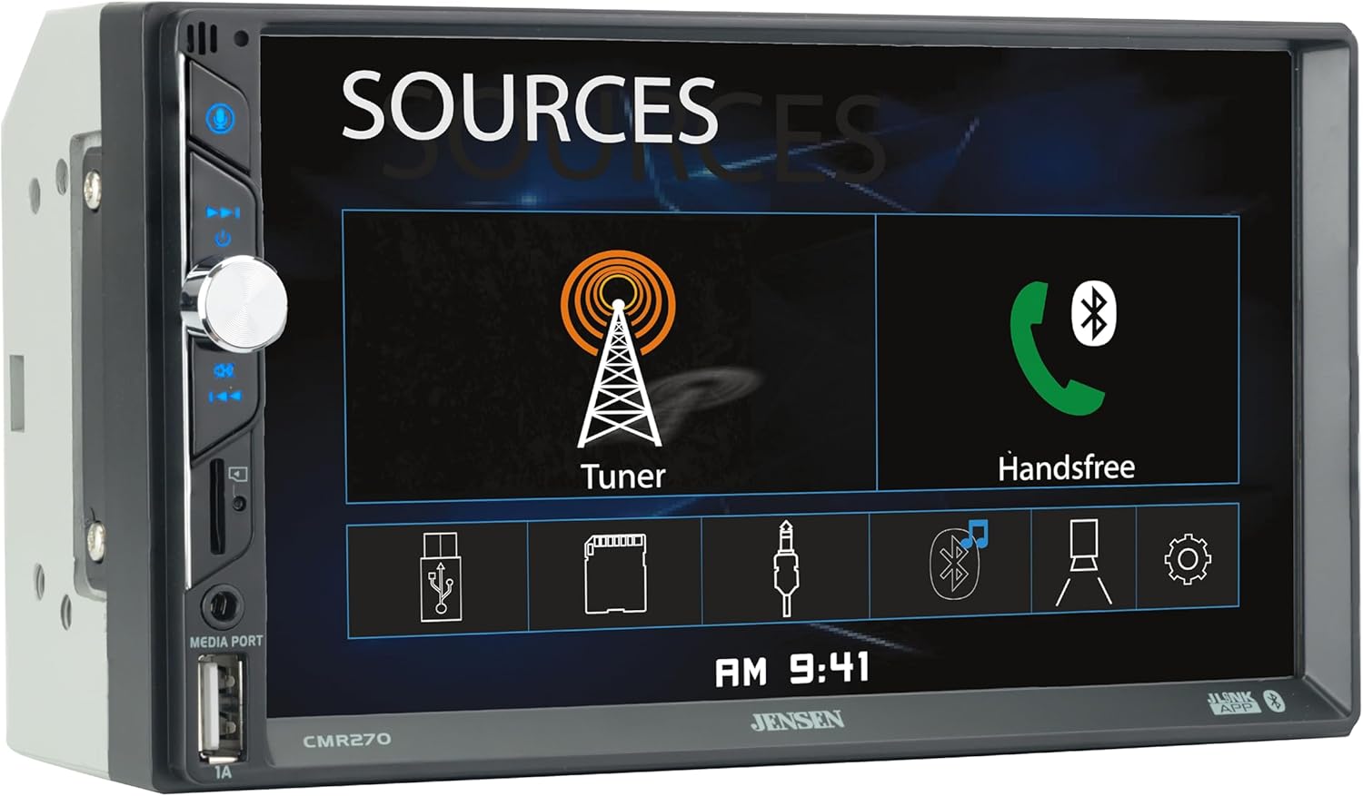 Jensen CMR270 7-inch LED Digital Media Touch Screen Double DIN Car Stereo Radio | Push to Talk Assistant | Backup Camera Input | Bluetooth | USB Fast Charging | microSD | No CD/DVD