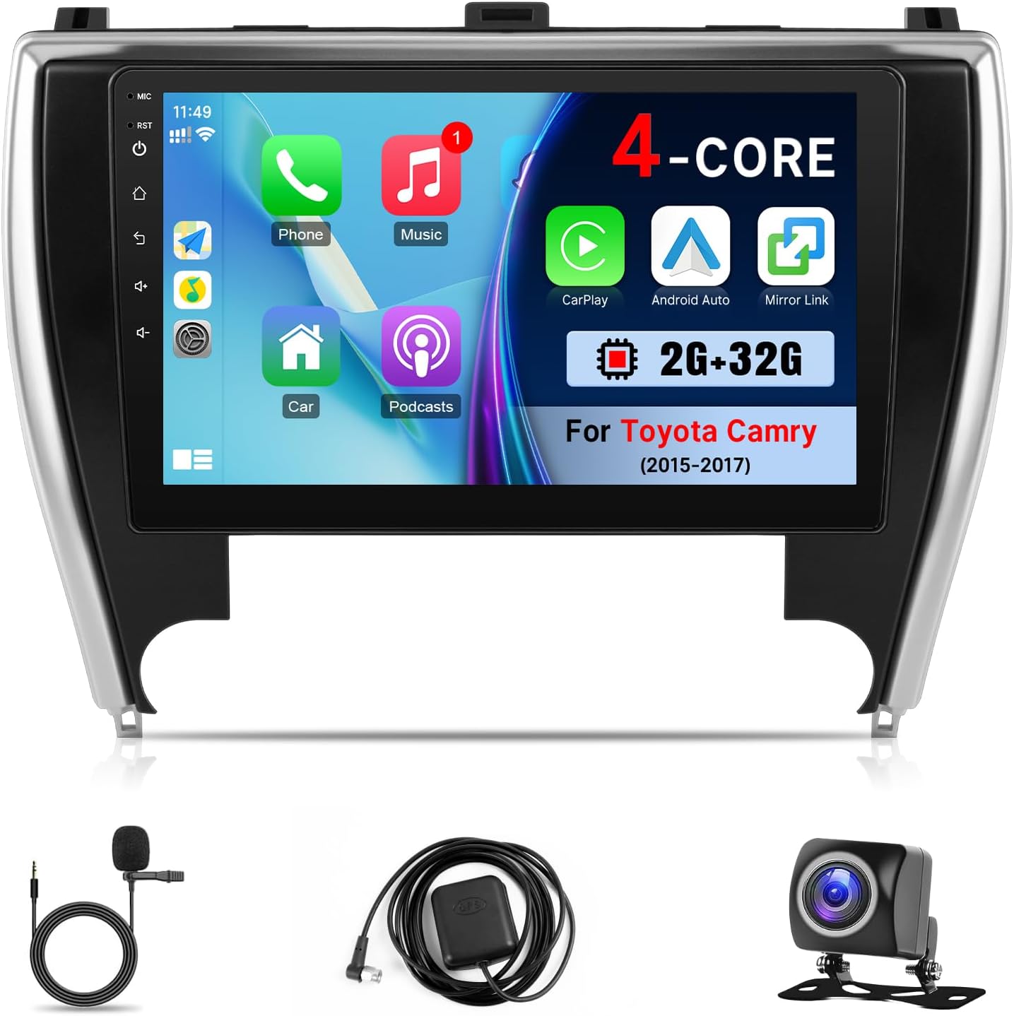 Car Stereo Radio for Toyota Camry 2015 2016 2017 with Wireless CarPlay Android Auto MirrorLink, KuTaiTai 10.1 inch 2GB+32GB IPS Touchscreen Radio with GPS Bluetooth WiFi FM SWC Backup Camera