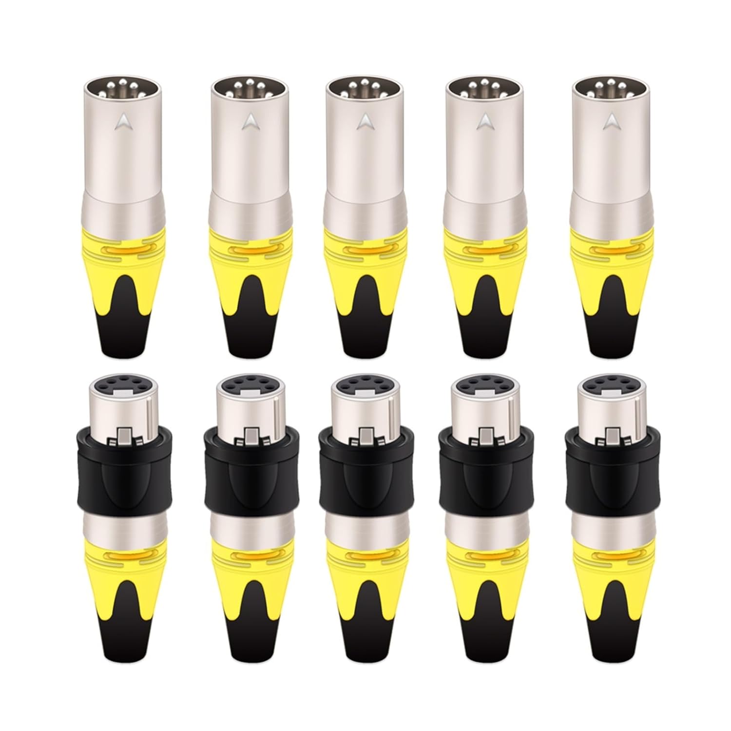 10Pcs/5sets 5Pin XLR Male&Female Plug MIC Cable Wire Connector Nickel Plated 5 Pole XLR Plug Black/Silver Shell (Color : 5xM 5xF-Blue-S)