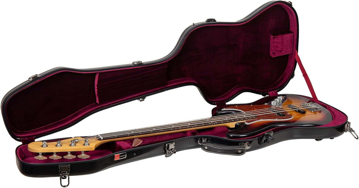 Crossrock Fiberglass Case fits for Jazz Bass Style Guitars with Removable Shoulder Straps-Black(CRF2021JBBK)