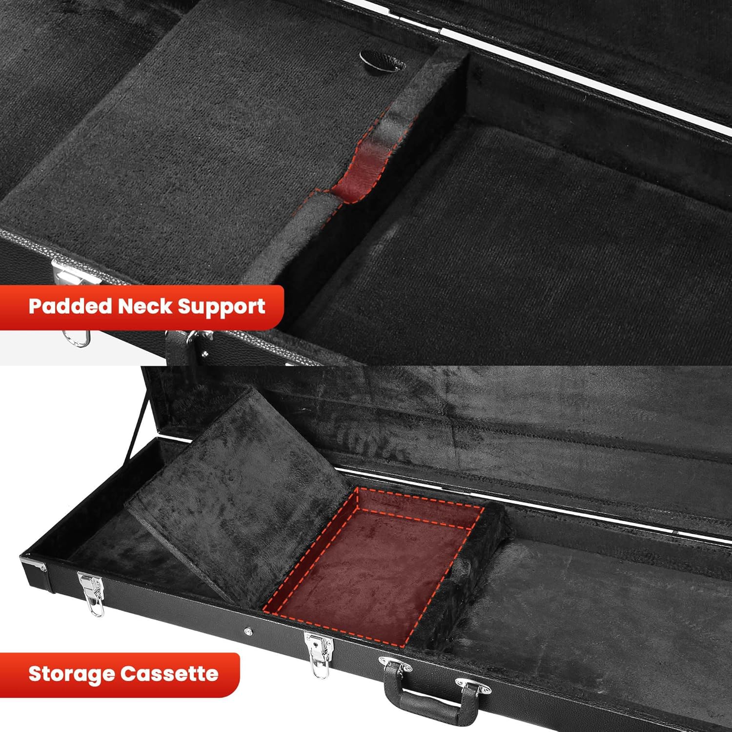 AW Electric Bass Guitar Hard Case Wooden Hard-Shell with A-Frame Folding Guitar Floor Stand