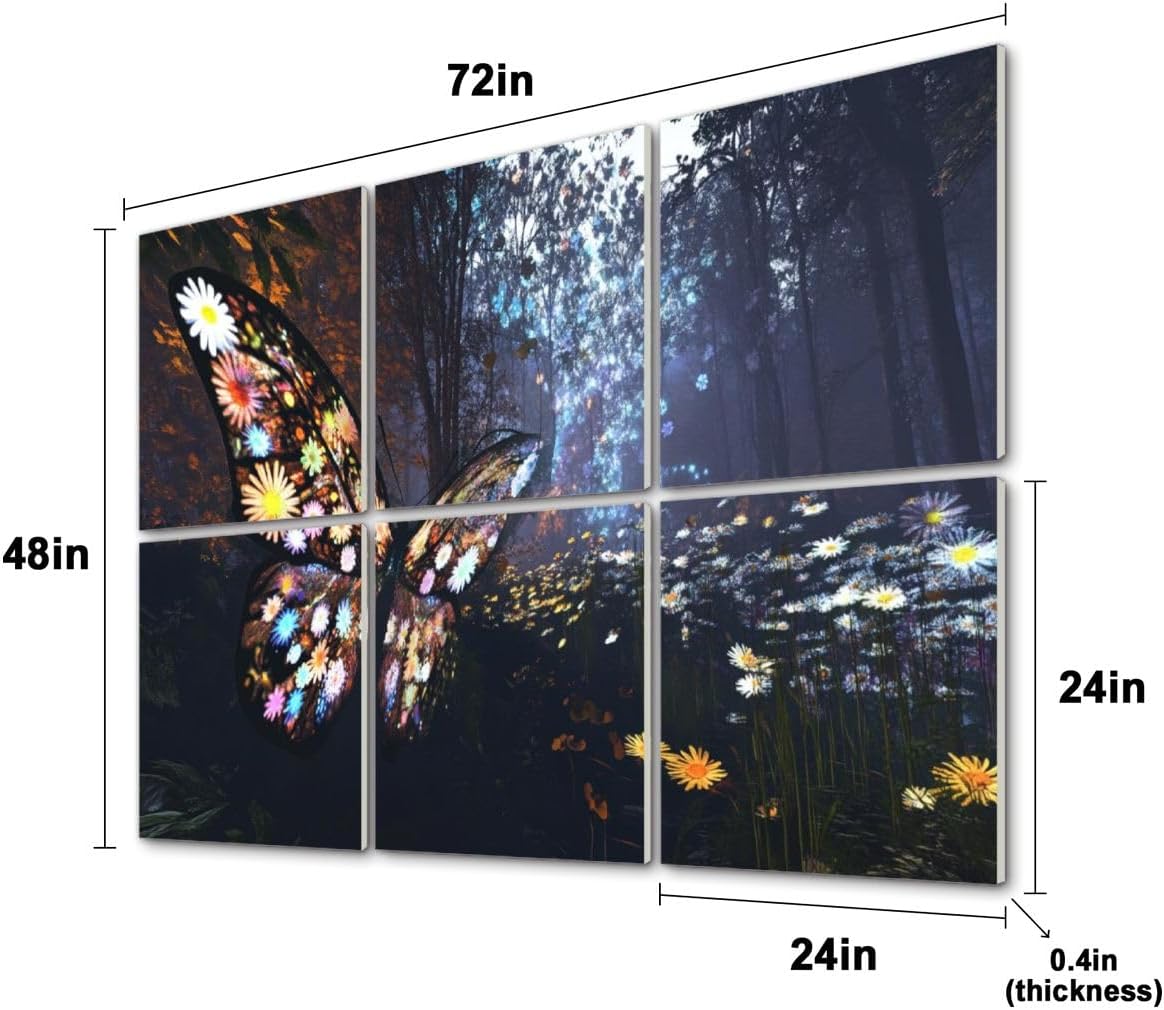 6 Pack Art Acoustic Panels Colorful Abstract Butterfly Art Print Soundproof Wall Panels, 48