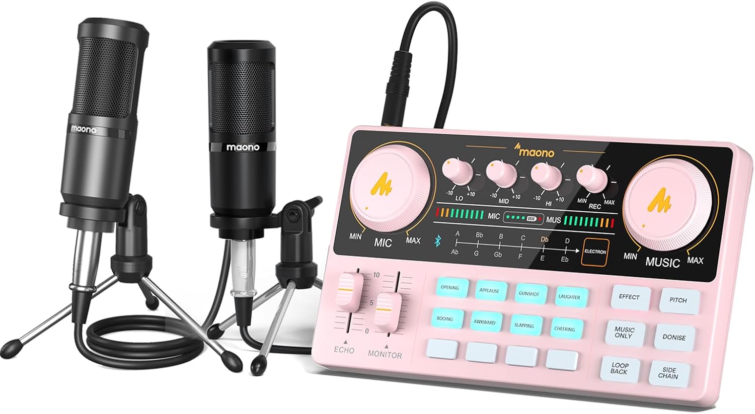 MAONO Podcast Equipment Bundle for 2 Audio mixer All-in-One Podcast Production Studio with 3.5mm Microphone*2 for Live Streaming, Podcast Recording, PC, Smartphone, DJ MaonoCaster Lite