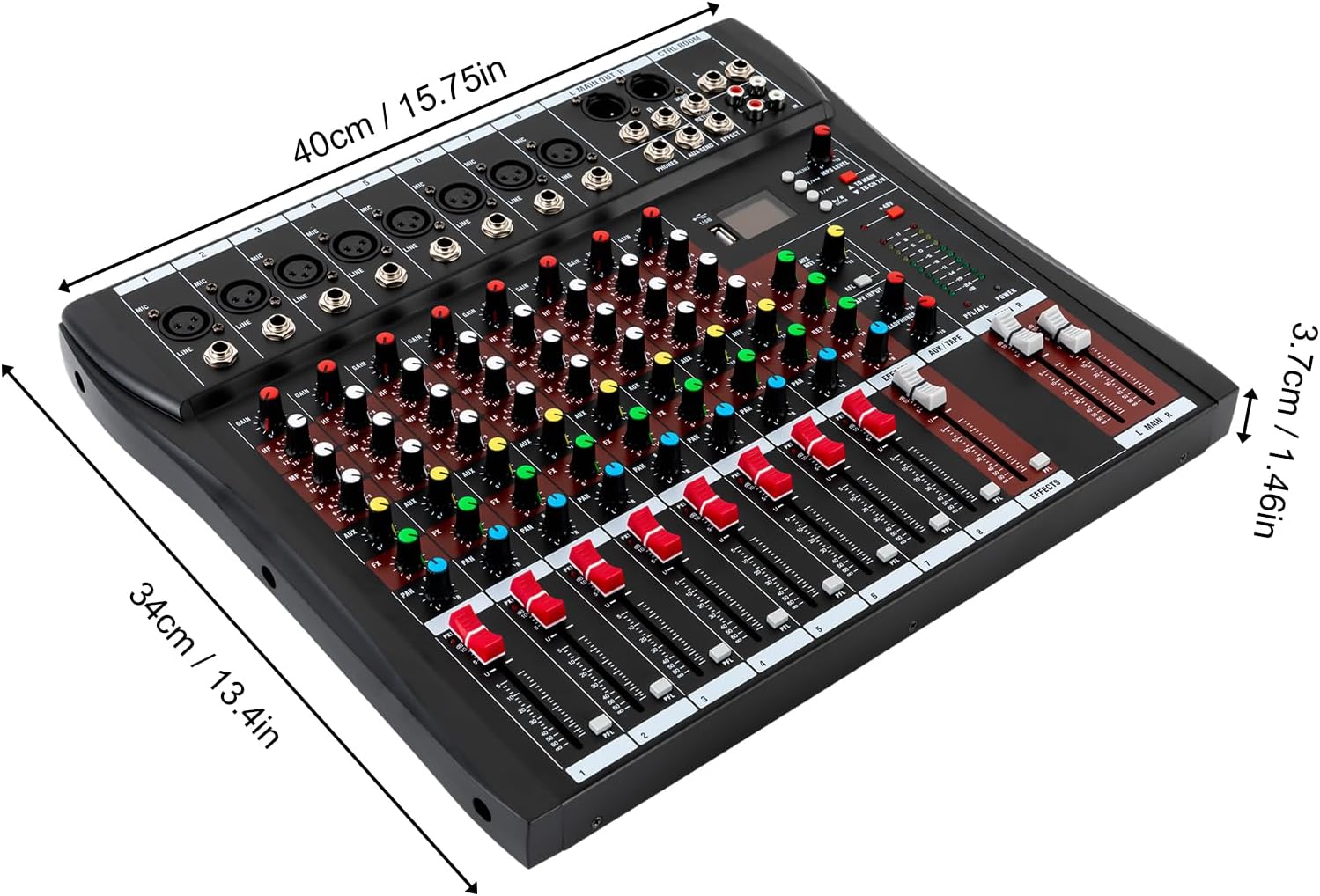 8-Channel Audio Mixer 110V Professional Live Studio DJ USB Bluetooth Stage Mixing Console 18W