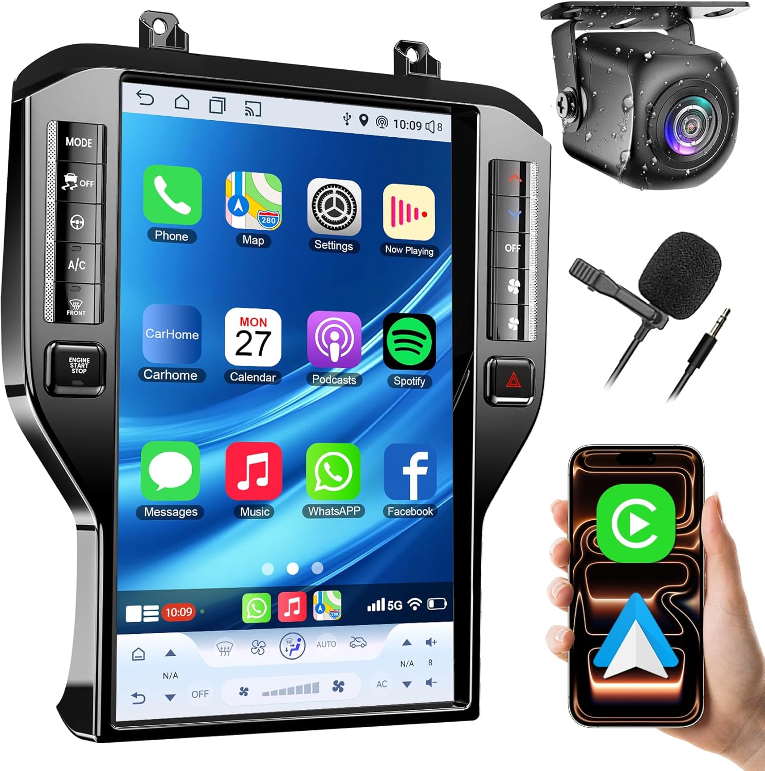 8+128 8-core Qualcomm Android 13 Car Stereo for Ford Mustang 2015-2023, 14.5 Inch 2K IPS Touch Screen Car Radio with Wireless Carplay/Android Auto,GPS, WiFi, Bluetooth,FM