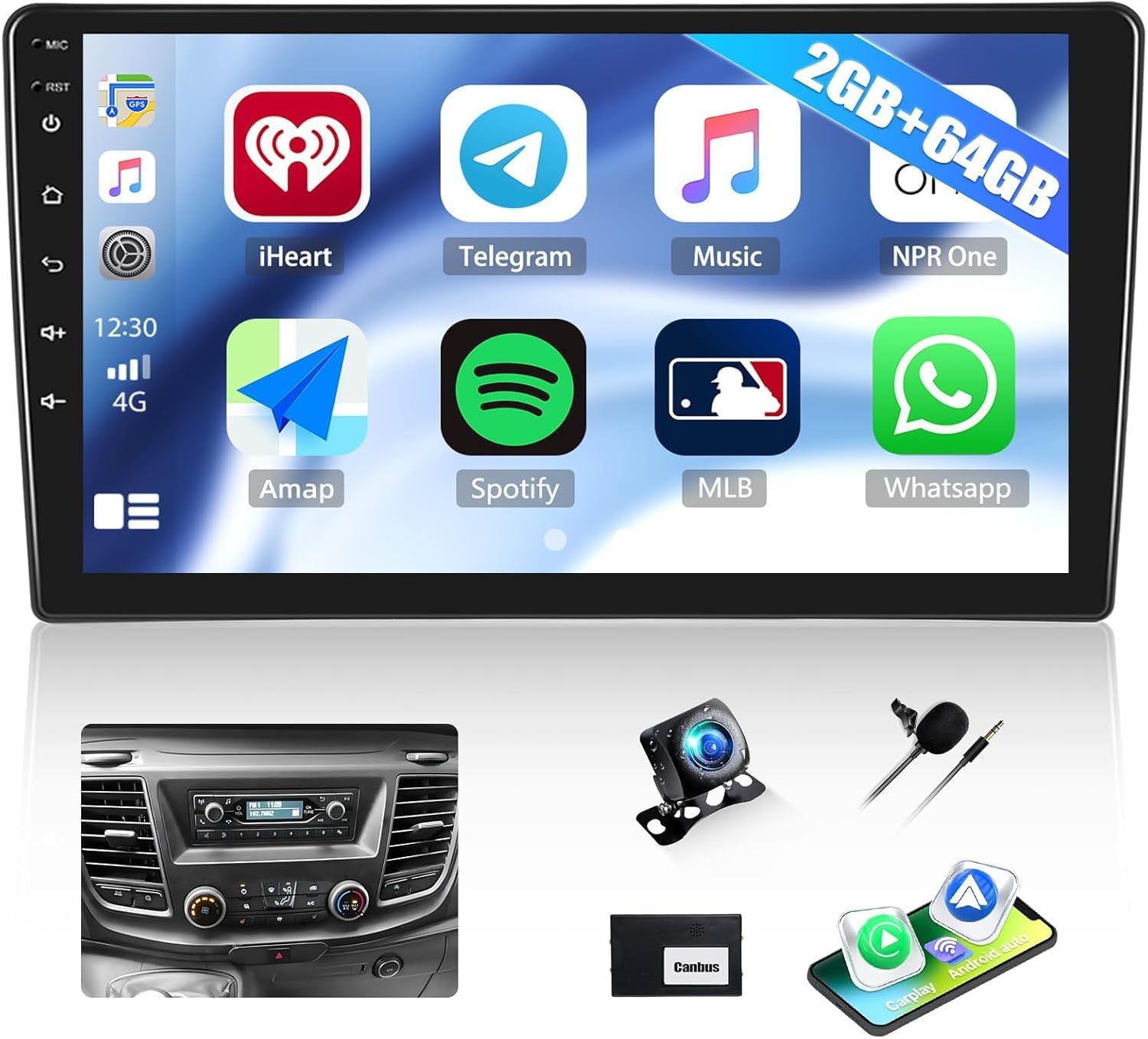 2G+64G Android Car Radio Stereo for Ford Transit 250 350 Cargo 2018-2024 with Wireless Carplay & Android Auto, 10