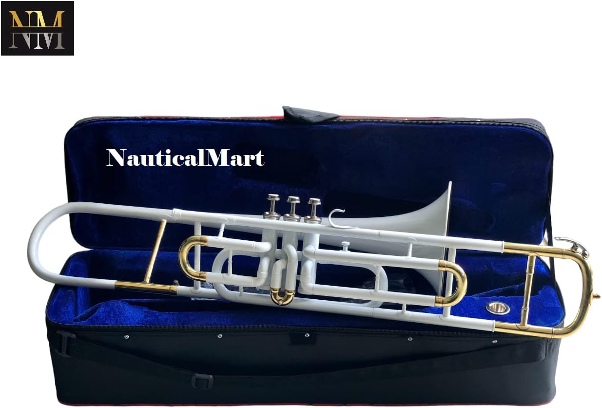 Valve Trombone Bb | White Brass Finish | Phosphorus Copper Lead Pipe | Smooth Action Valves | Includes Carry Case