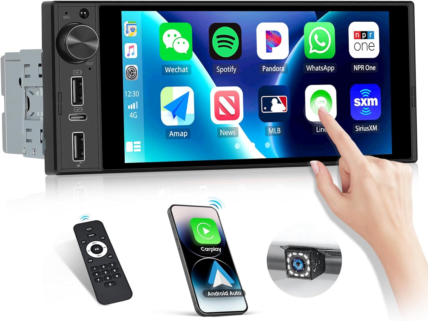 Single Din Car Stereo with Wireless CarPlay & Android Auto,6 Inch HD IPS Touchscreen Single Din Radio with Bluetooth Backup Camera,Car Radio Supports Bluetooth/SWC/FM Radio/USB/TF