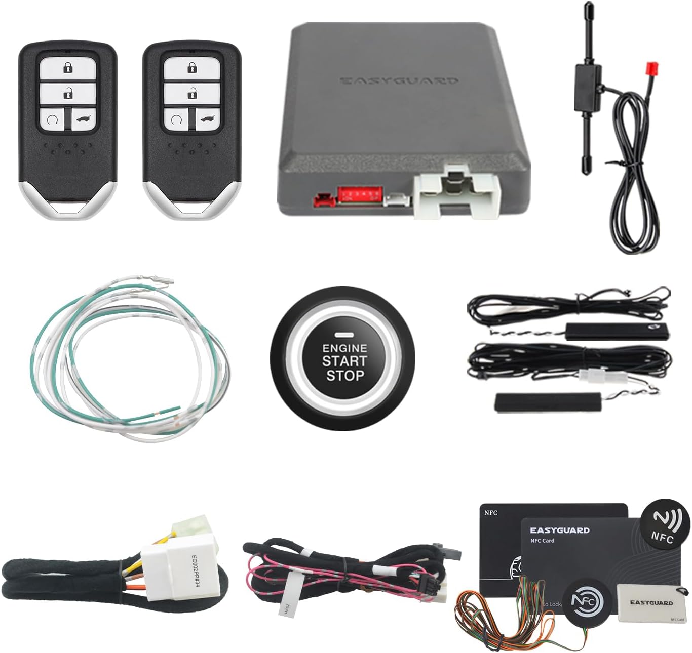 EASYGUARD SEMI Plug & Play PKE Remote Starter fit for Key Start Honda Accord 9th 12-17/CRV 12-16 17-21/Civic 12-15 16-21/odyssey 14-19/SPIRIOR 14-21/ELYSION 16-21/ENVIX 19-21/U-RV 2017 (with NFC, H3)