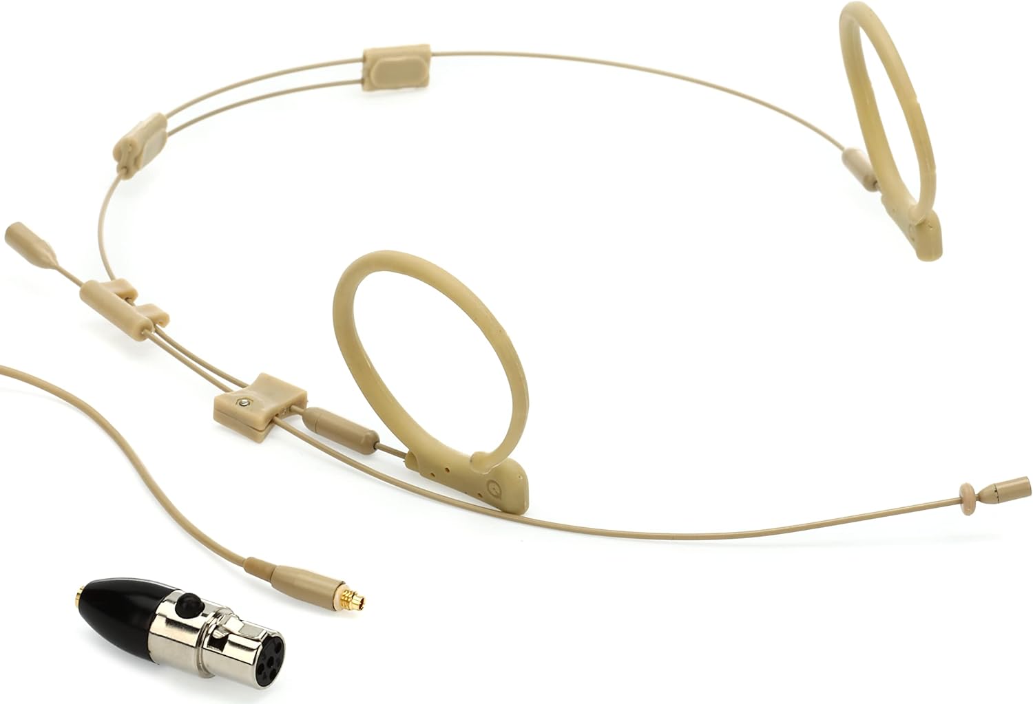 QA22 BE Dual-Ear Omnidirectional Headworn Headset Microphone for Speaking or Singing - SHL Adapter for Shure Wireless Included + Windscreens, Clip and Case - Beige