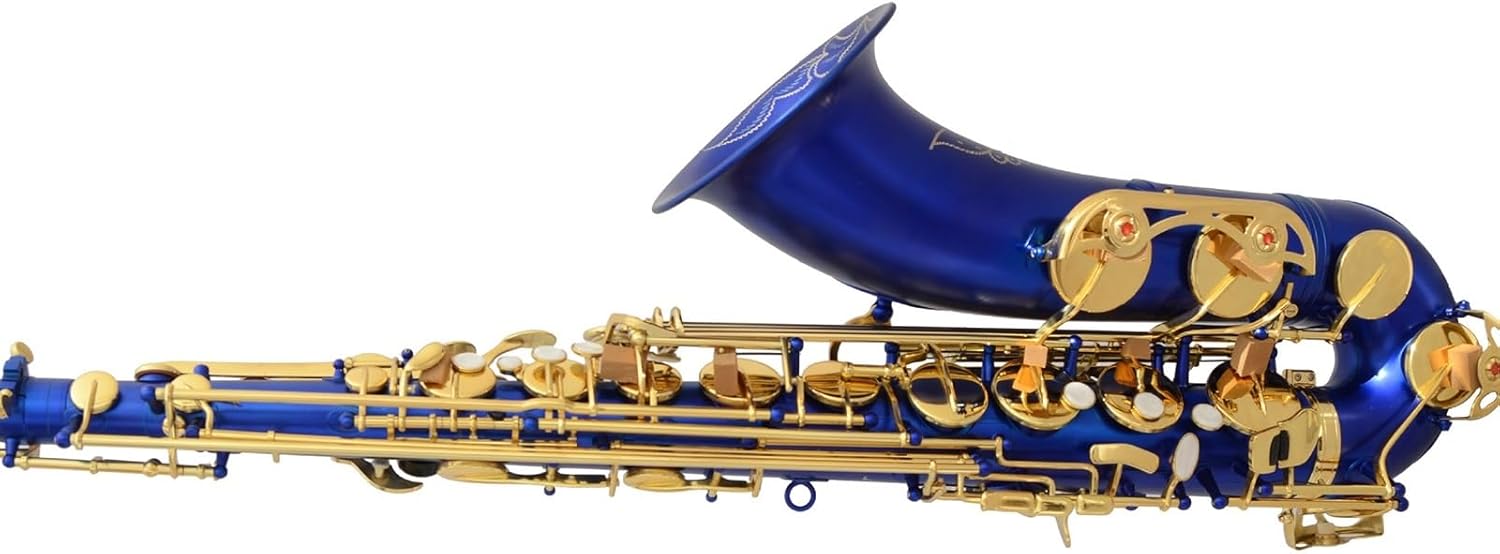 Saxophone Hand-Carved Matte Blue Lacquer Tenor Saxophone with Gold Key - Ideal Woodwind Instrument for Beginners