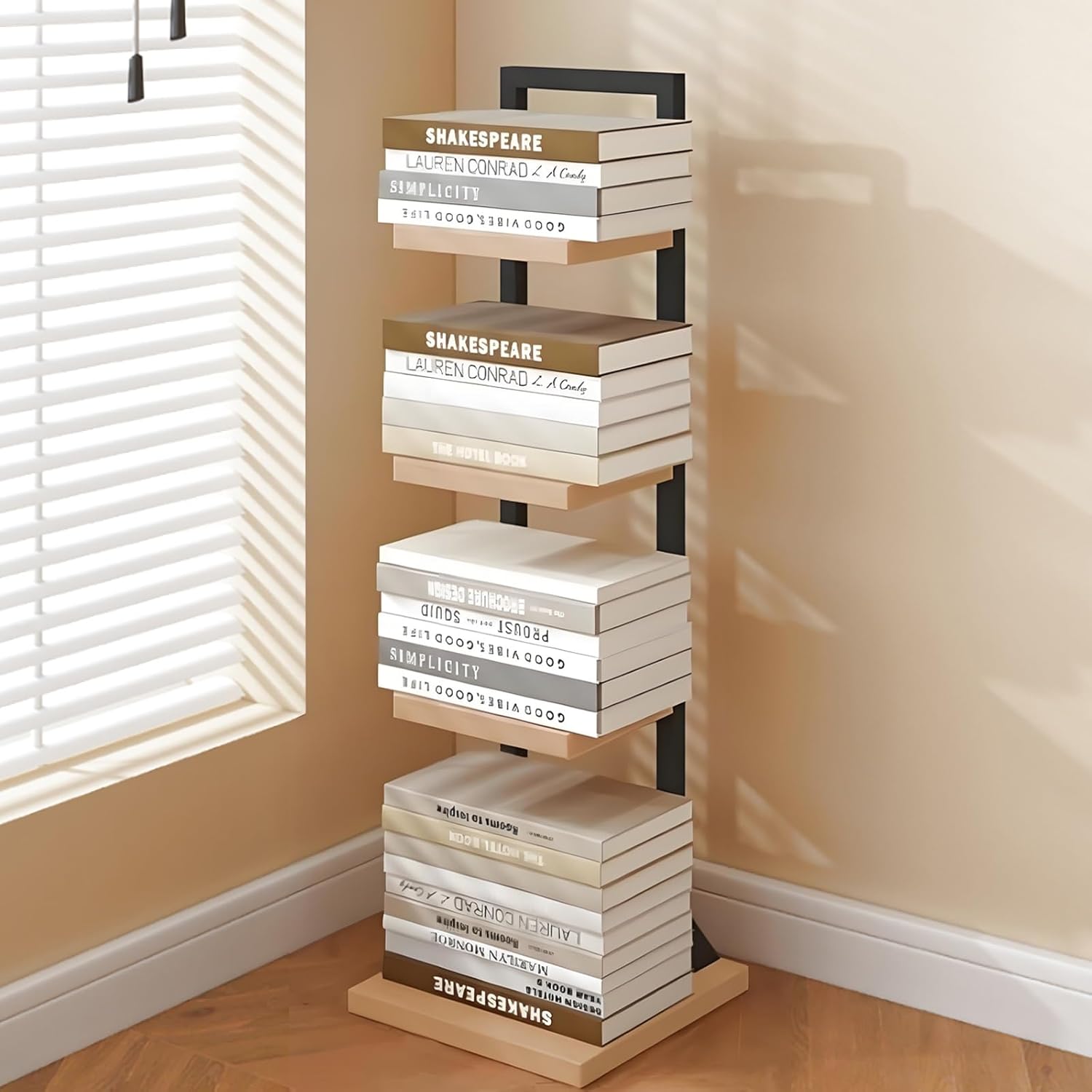 Floor-Standing Invisible Bookshelf, Corner Bookcase 4/6 Layers, Small Storage Rack, Modern Freestanding Display Shelves, Suitable for Bedroom, Living Room, Study(Black,93cm/36.6in)