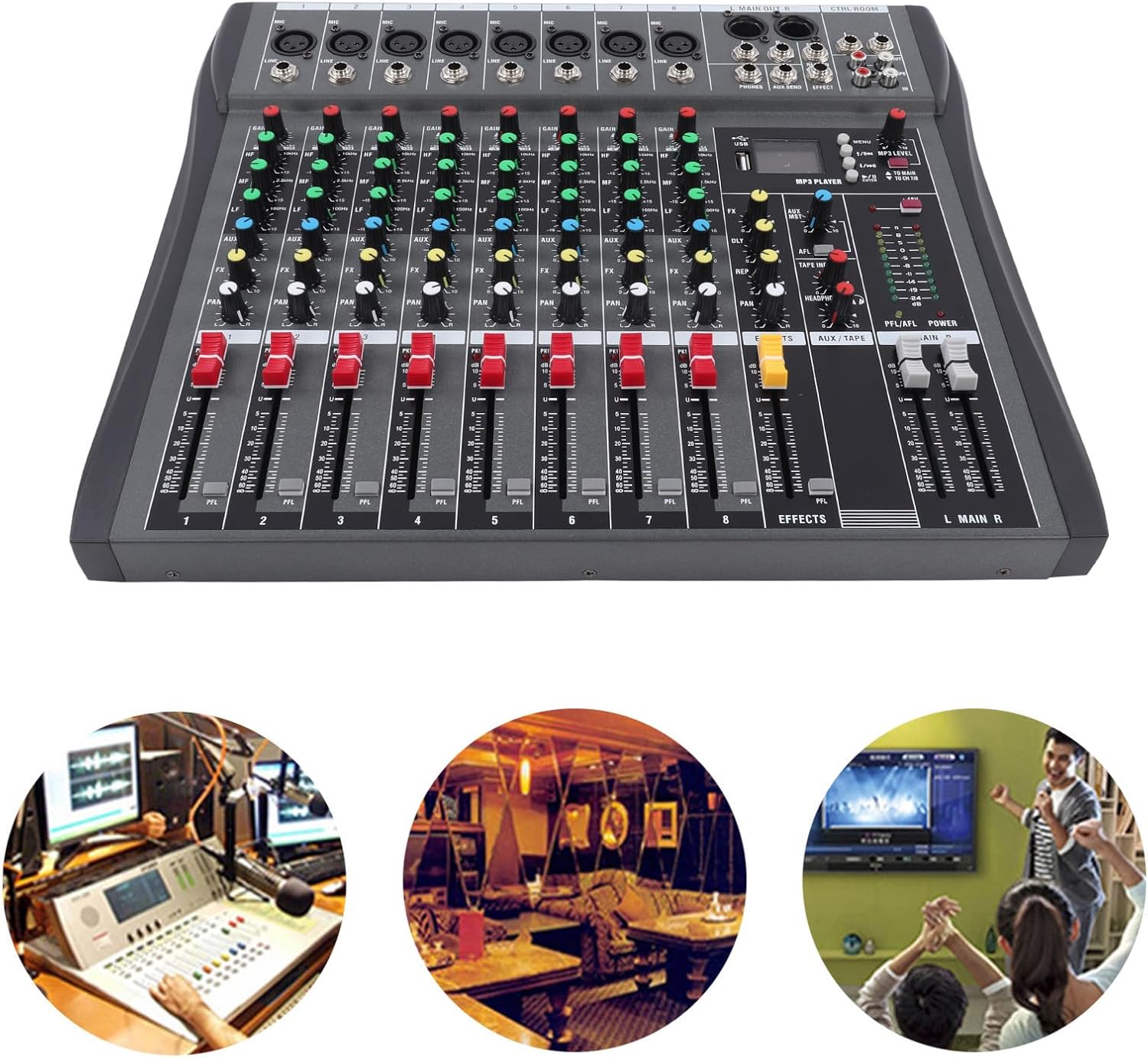 8 Channel Portable Audio 8 Channel Professional Sound Mixer, 8 Sound Mixer Detector Debugger Board with AC100‑240V