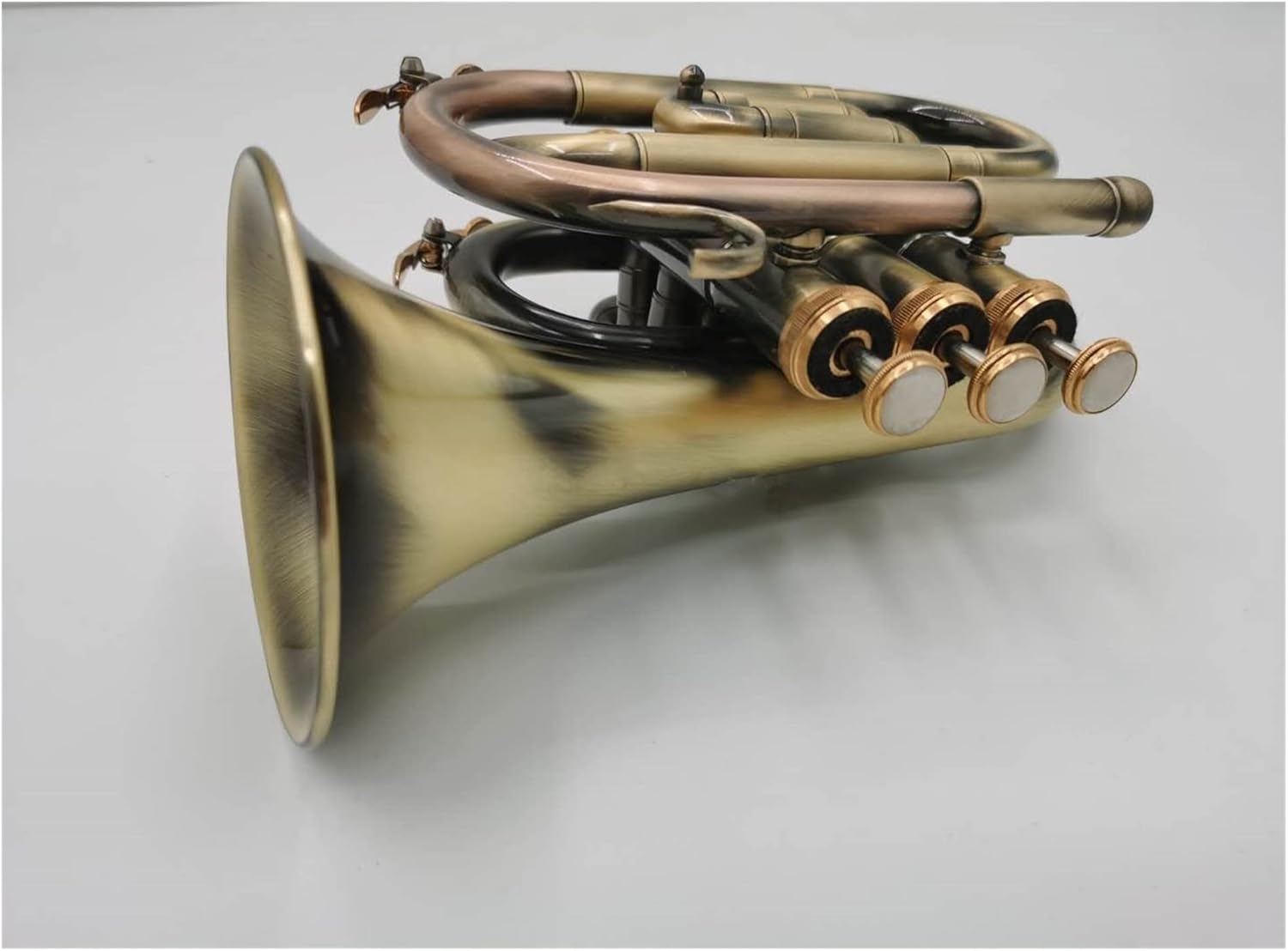 FLFL Student Trumpet Popular Mini Pocket Trumpet Bb Flat Brass Material Antique Copper Wind Instrument with Mouthpiece Gloves Carrying Case