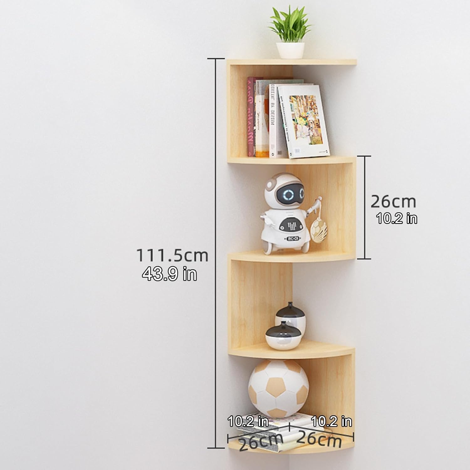 3-7 Tier Corner Wall Shelves, Floating Corner Bookshelf Wall Mount for Bedrooms, Living Rooms, Fit 90-Degree Wall Corners,Wood-5 Tier(L)