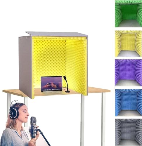 Desktop Soundproof Cover,Isolation Booth,Portable Vocal Recording Booth,Vocal Sound Absorbing Shield,80cm/60cm Self Made Sound Booth Box,Yellow-80 * 80 * 80cm