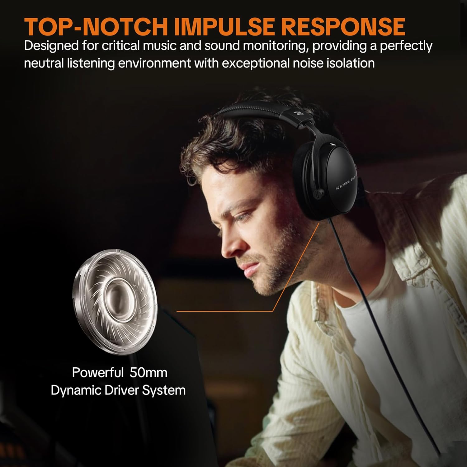 Studio Monitor Headphones for Recording, Professional Over Ear Wired Headset with Detachable Cardioid Dynamic Boom Microphone, Streaming Equipment for Media, Broadcast, Podcasting, Black-W550X