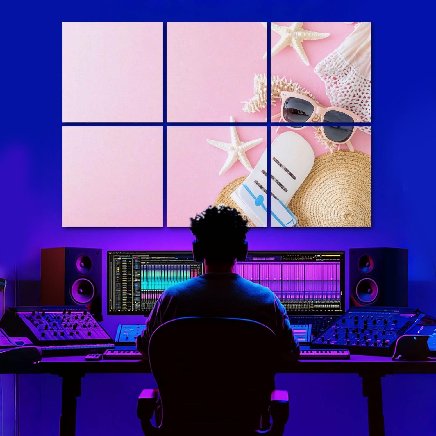 6 Pack Art Acoustic Panels Summer vacation travel essentials including passport sunglasses flip Sound Absorbing Panel 48