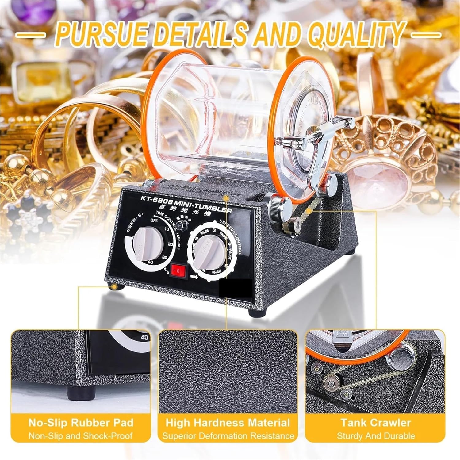 Jewelry Polishing, Jewelry Rotary Tumbler Polisher with Timer 5-Speed Control Jewelry Cleaning Polishing Machine Tool