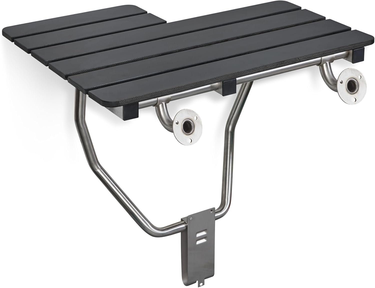 Seachrome 28-inch x 22.5-inch ADA Wall Mount Folding Transfer Bench Shower Seat, Left-Handed, Black Slatted Phenolic Seat