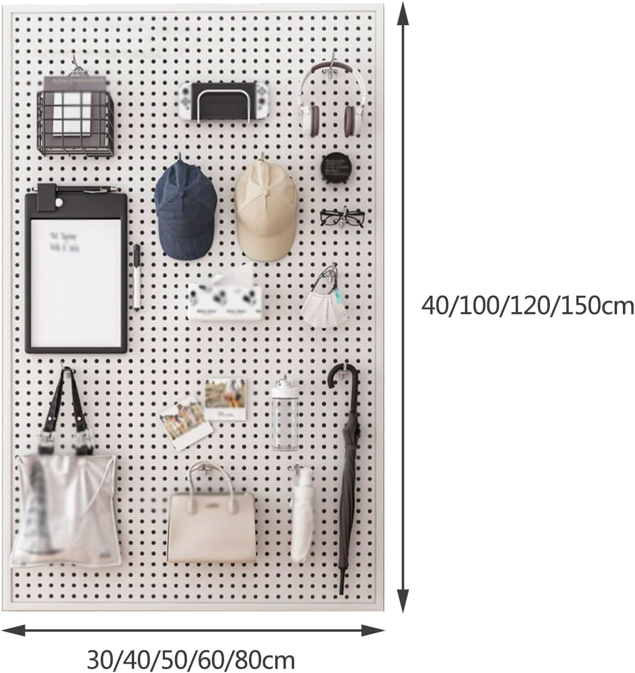 Wall Shelves Pegboard Wall Organizer, Wall Mount Display Steel Peg Board Panel Kit With 10 Hooks, Home Office Bedroom Garage Hanging Modular Combination Shelf (Color : Black, Size : 100x40x2cm)