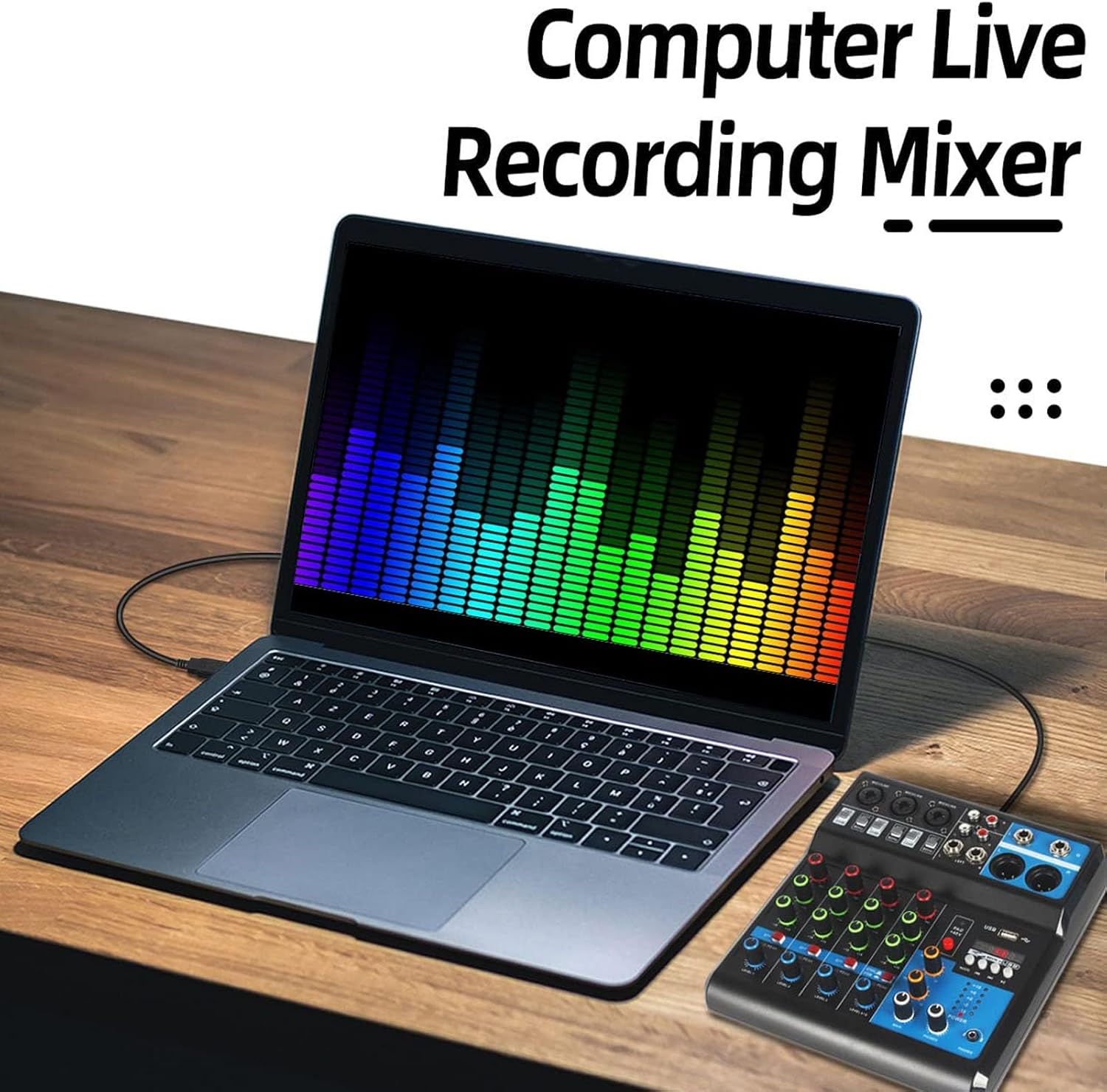 5 Channels DJ Mixer, Metal Material Sound Board Console with Playback USB Compatibility for Mixing and Recording, Small and Lightweight for Music Production (US Plug)