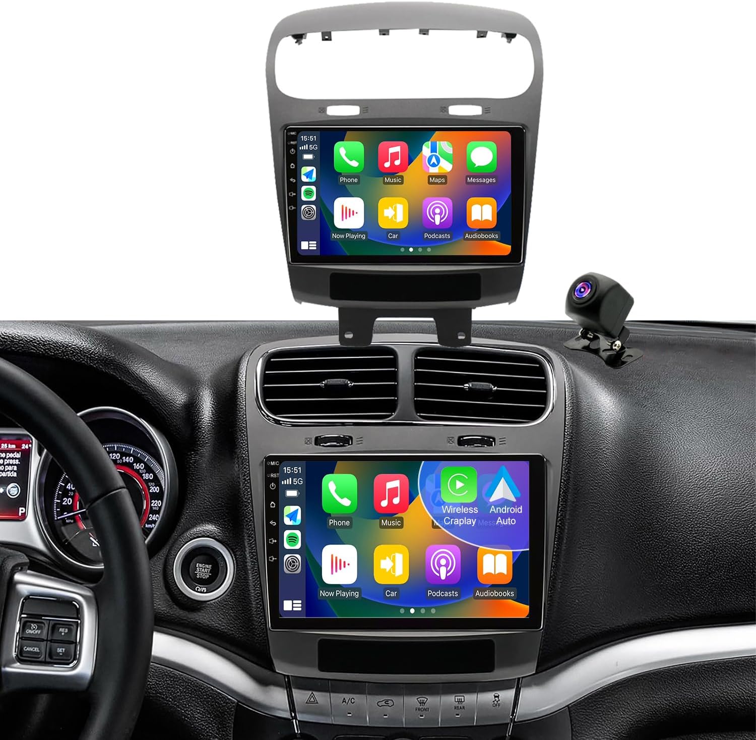 4+64G Radio Upgrade for Dodge Journey 2011-2019, 9 Inch Touch Screen Replacement Car Stereo, Wireless Carplay Android Auto, Keep Steering Wheel Control, GPS Navigation Head Unit, 5G WiFi Backup Camera