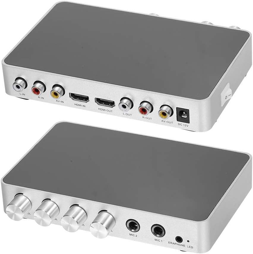 KM200 Karaoke Sound Mixer Portable Digital Stereo dio Echo System 4K/2K HDMI Karaoke Amplifier with Dual Microphone US Plug