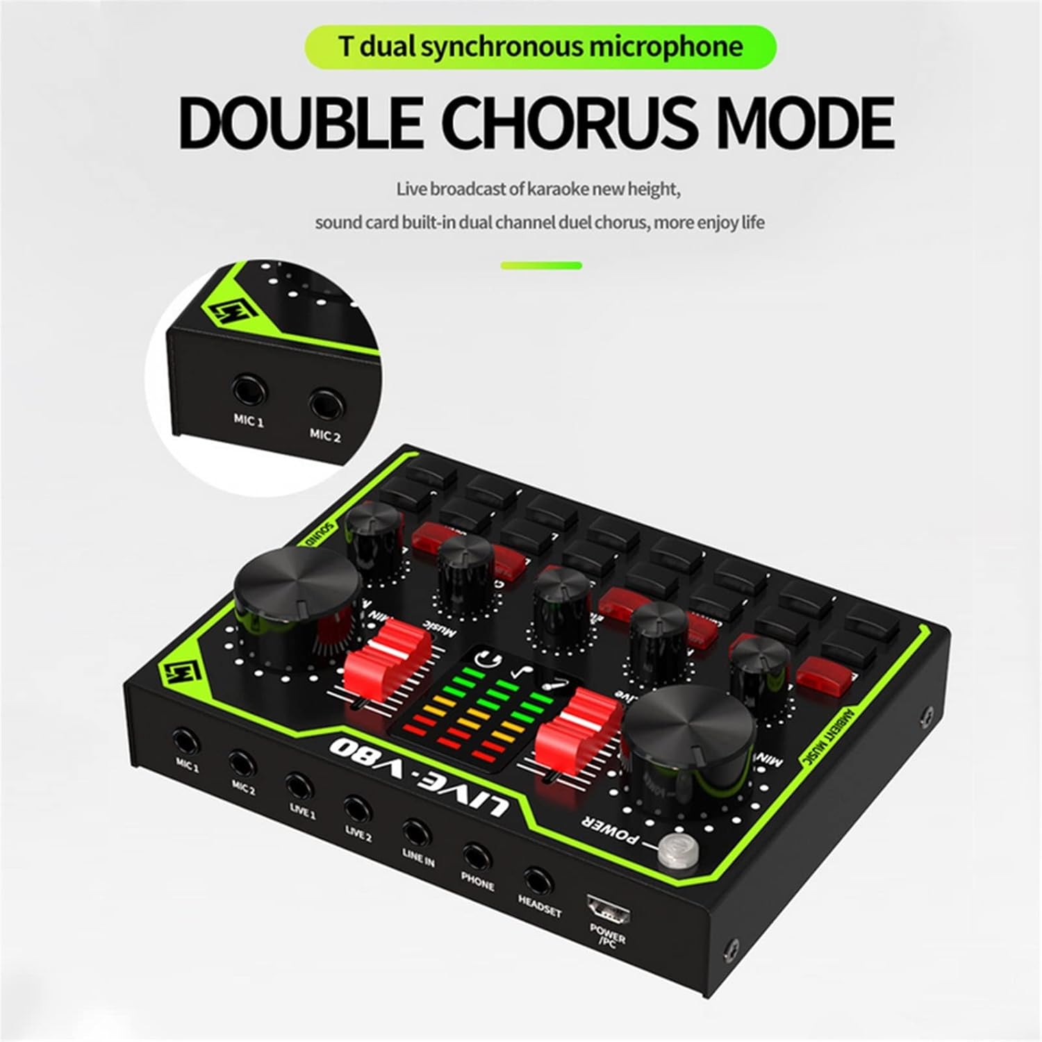 Professional Audio Mixer, Music Recording Audio Gaming Voice Changer Real Time Live Sound Card Multiple Effects Mixer Board with LED Light Chorus Mode