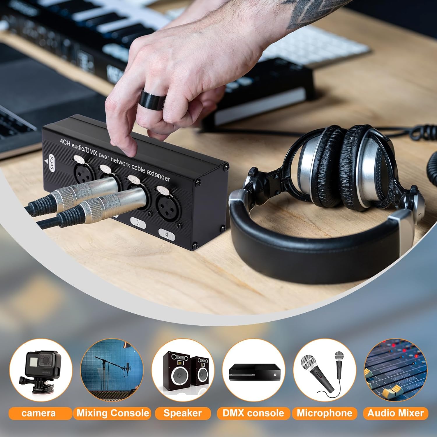 4 Pack 4 Channel 3 Pin Multi Network XLR Cable Breakout 3 Pin XLR Male and Female Over RJ45 Ethercon Cable Multi Extender for Stage Lighting and Home Recording Studio Compatible