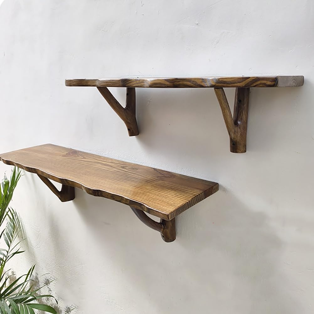 Vintage Floating Shelf Wall Mount, Rustic Solid Wood Display Rack, Irregular Edge, for Home Coffee Bar(80x15cm/31x5.9in)
