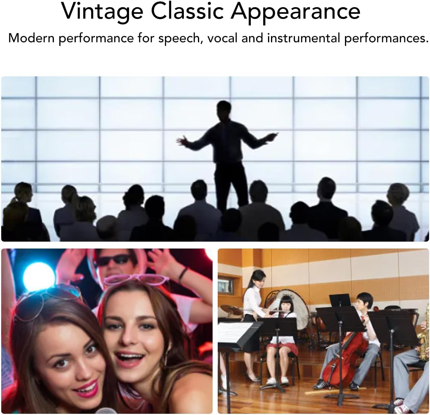 Heayzoki Retro Dynamic Vocal Microphone, Vintage Cardioid Directional Mic with Rack, Zinc Alloy Dynamic Vocal Microphone for KTV (Silver)